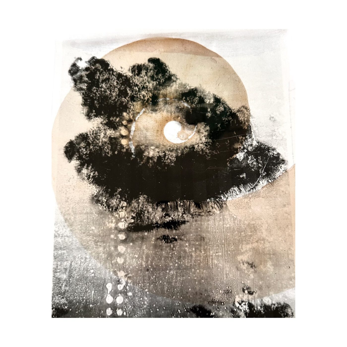 Mixed-media collage, moon and forest motif